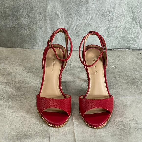 BCBGENERATION Lipstick Breach Leather Jaxina Textured Stiletto Sandals SZ 6 - Picture 1 of 11
